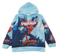 Světlemodrá mikina se Spidermanem a kapucí