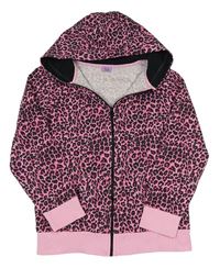 Růžovo-černá leopardí propínací mikina s kapucí F&F