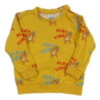 Žlutá mikina s medvědy a nápisy 