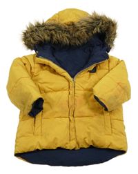 Hořčicová šusťáková zimní oboustranná bunda s kapucí Zara