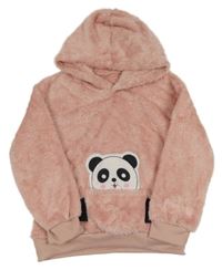Světlerůžová chlupatá mikina s pandou a kapucí 
