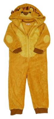 Pomerančová chlupatá kombinéza s kapucí - lev Bluezoo