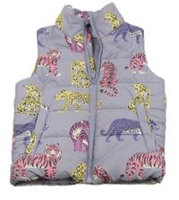 Fialová šusťáková zateplená vesta s leopardy H&M