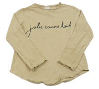 Béžové triko s černým nápisem Zara