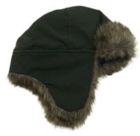 Tmavozelená šusťáková zateplená beranice s kožešinou 