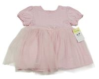 Nové - světlerůžové vzorované šaty s tylovou sukní Matalan