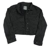 Antracitová crop plátěná bunda s kapsami 