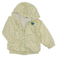 Žluto-bílá pruhovaná šusťáková jarní bunda s motýlky a kapucí Ergee