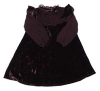 Lilkové sametové šaty s šifonovými rukávy Next