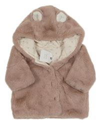 Nové - světlerůžový kožešinový podšitý kabátek s kapucí Next