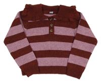 Růžovo-vínový pruhovaný svetr s límečkem Tu