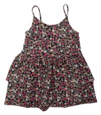 Černo-růžové květované vrstvené šaty Primark