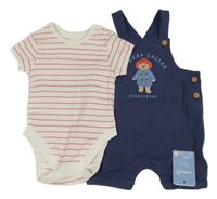 Nové - bílo-červené pruhované body + tmavomodré laclové kraťasy s Paddingtonem George