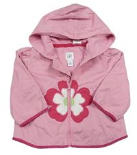 Růžová šusťáková jarní bunda s kapucí a květem GAP