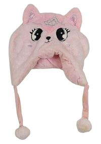 Růžová chlupatá čepice - kočka