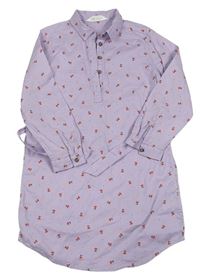 Lila květované košilové lehké šaty s páskem H&M