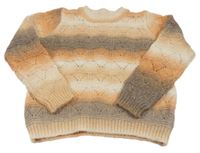 Oranžovo-bílo-hnědý vzorovaný vlněný svetr Primark