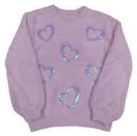 Lila chlupatý svetr se srdíčky Dunnes Stores