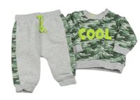 2set - Zeleno-šedá army mikina s nápisem + tepláky s army pruhy Ergee