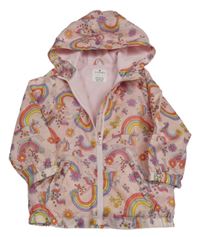 Růžová šusťáková podzimní bunda s duhami a kapucí Matalan
