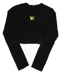 Černé žebrované crop triko s výšivkou River Island