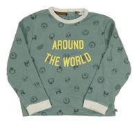 Zelená mikina se zvířátky a nápisem 