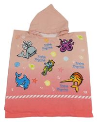 Růžové osuškové pončo se zvířátky a kapucí 