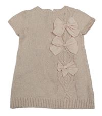 Růžové třpytivé svetrové šaty s mašlemi 