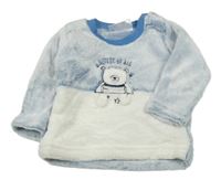 Světlemodro-bílá plyšová mikina s medvídkem Ergee