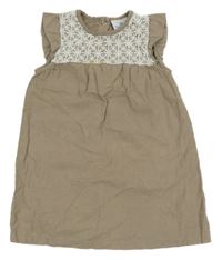 Béžovo-bílé manšestrové šaty s krajkou Topomini