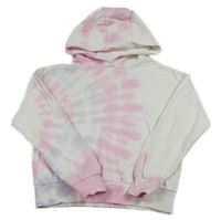 Bílo-růžovo-fialová batikovaná crop mikina s kapucí F&F