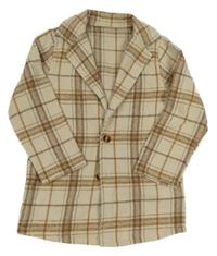 Béžovo-hnědý kostkovaný košilový kabát Shein