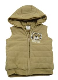 Béžová žebrovaná zateplená vesta s tygrem a kapucí C&A