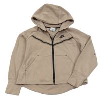 Béžová tech fleece propínací mikina s logem a kapucí Nike