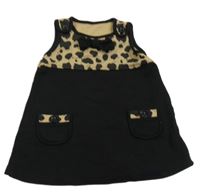 Černo-béžové teplákové laclové šaty s puntíky a mašlí 