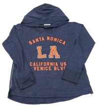 Tmavomodrý melírovaný pletený svetr s nápisy a kapucí H&M