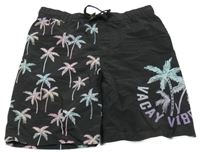 Černo-modro-růžové plážové kraťasy s palmami H&M