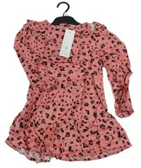 Nové - Růžovo-černé šaty s leopardím vzorem F&F