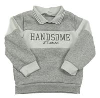 Šedo-bílá mikina s nápisem a límečkem 