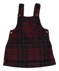 Mahagonovo-tmavomodré kostkované vlněné laclové šaty 