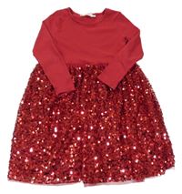 Červené žebrované šaty s flitrovanou sukní H&M