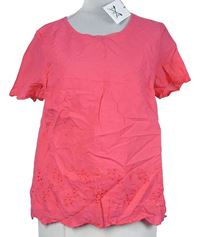 Dámské růžové tričko s madeirou Crew Clothing 