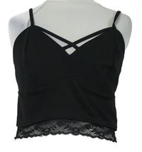 Dámský černý crop top s krajkou se zkříženým výstřihem New Look 