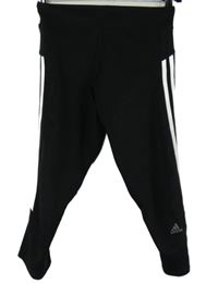 Dámské černé sportovní capri legíny s pruhy Adidas 