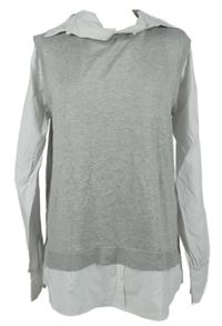 Dámský šedý svetr s bílou halenkovou vsadkou Papaya 