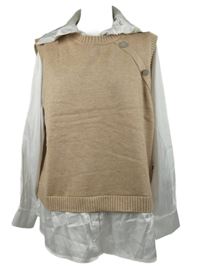 Dámská béžová svetrová vesta s bílou halenkovou saténovou vsadkou Next 