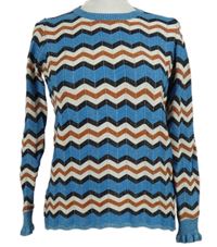 Dámský modro-skořicovo-bílý vzorovaný svetr Gallery 