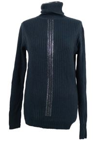 Dámský tmavomodrý žebrovaný svetrový rolák s kamínky 