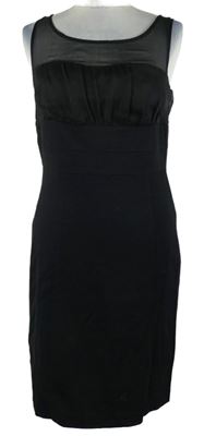 Dámské černé pouzdrové šaty s šifonovým výstřihem Comma 