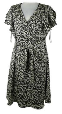 Dámské černo-béžové vzorované saténové šaty s páskem Blue Vanilla 